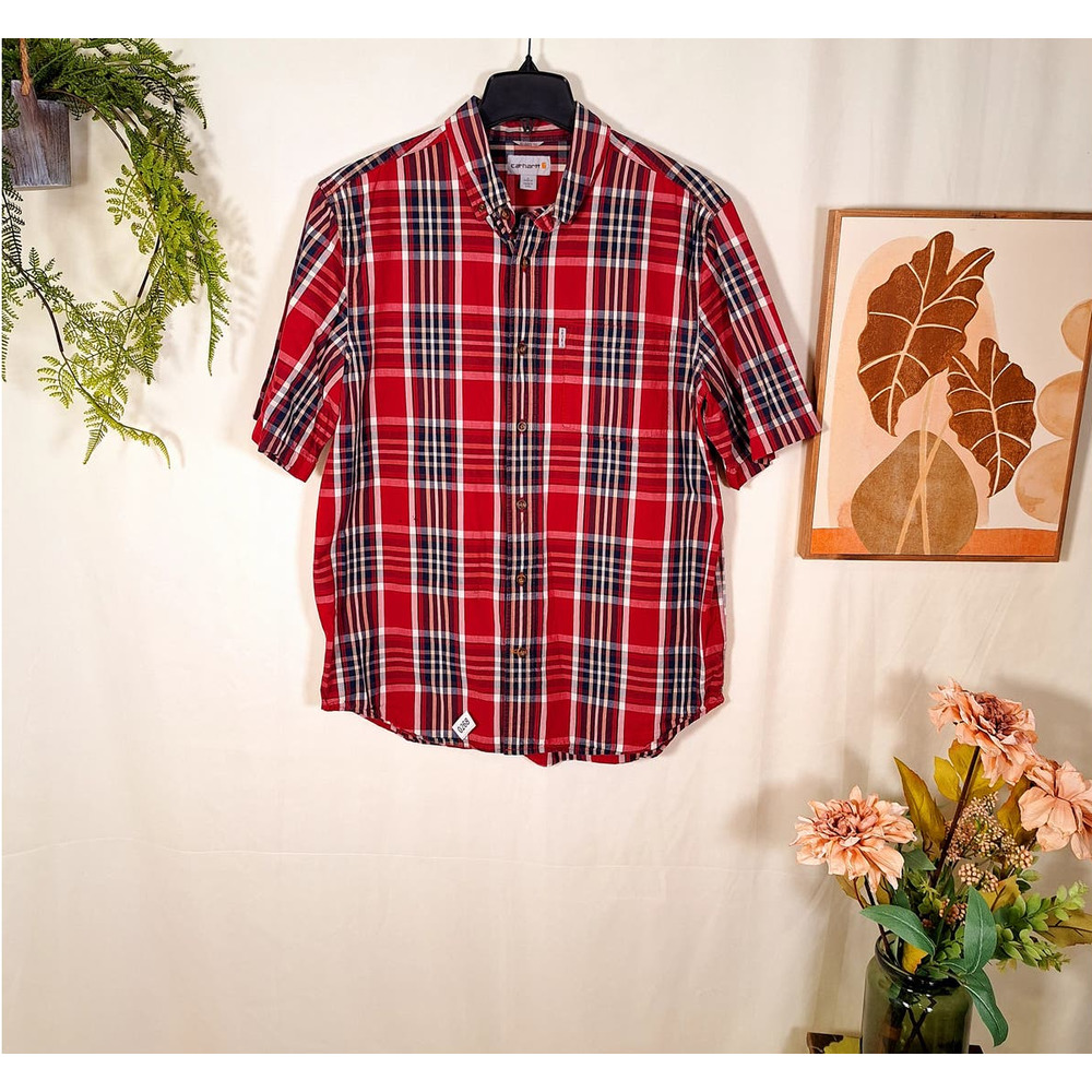 Carhartt Men's Relaxed Fit Button-Up Short-Sleeved Shirt Large